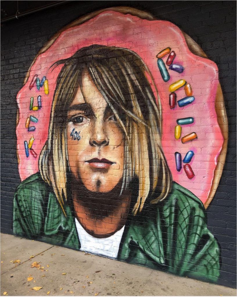 donut wall art at veera donuts - instagrammable Missoula